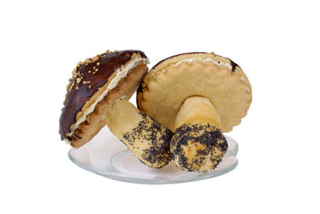 baked mushrooms made of dough isolated on white backgroundの写真素材