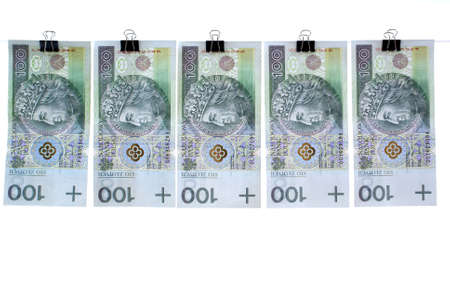 Pendant money on string isolated on white background 