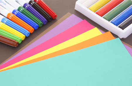 drawing accessories and sheet on black backgroundの写真素材