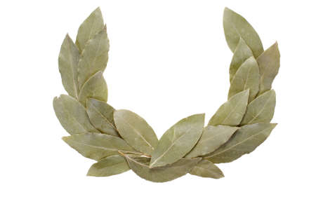 arranged laurel wreath isolated on white backgroundの写真素材