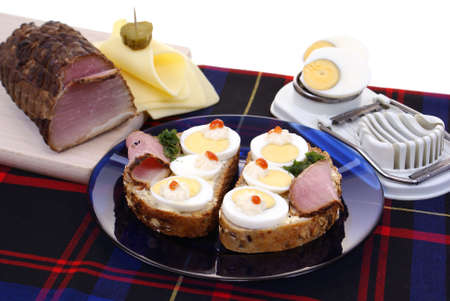 sandwich with ham and egg as backgroundの写真素材
