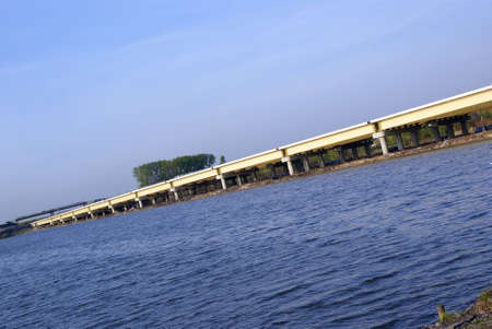 new closed flyover built near the waterの写真素材