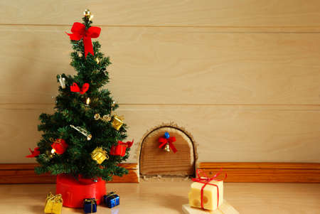 christmas tree and gift for mouseの写真素材