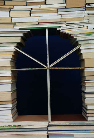 window  from made books on black backgroundの写真素材