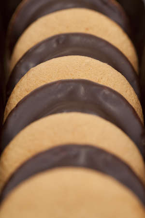  line arranged in packaging cake in chocolateの写真素材