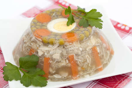 homemade jelly made with pork leg and chickenの写真素材