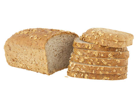whole bread and slice of bread on white background