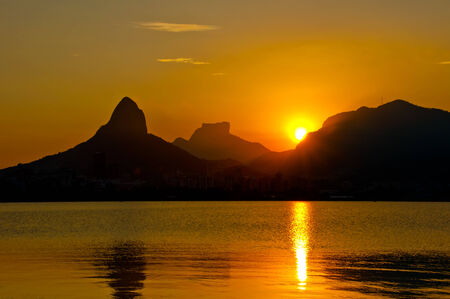 Sunset Behind Mountains in Rio de Janeiroの写真素材