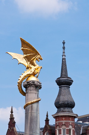 Golden Dragon Statue, Symbol of Den Bosch, The Netherlandsの写真素材