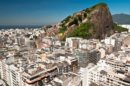 Aerial view of Copacabana district and Slum on the Mountain in Rio de Janeiro, Brazilの写真素材