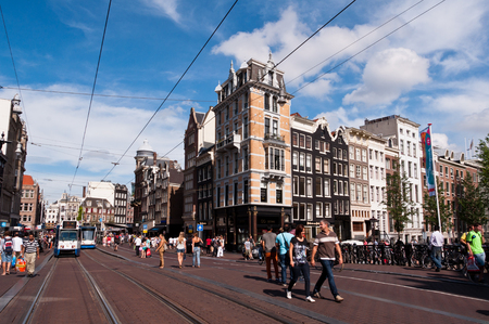 AMSTERDAM, NETHERLANDS - JULY 27, 2013: Common view of streets of Amsterdam in summer of 2013.のeditorial素材