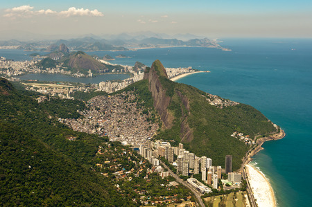 Scenic Rio de Janeiro aerial view with ocean, mountains, urban areasの写真素材