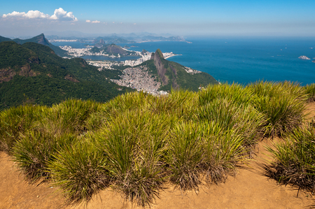 Scenic Rio de Janeiro aerial view with ocean, mountains, urban areasの写真素材