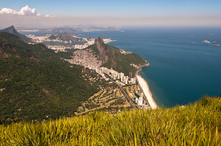 Scenic Rio de Janeiro aerial view with ocean, mountains, urban areasの写真素材