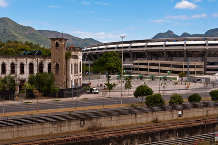 View of Maracana football soccer stadium from the nearby metro stationのeditorial素材