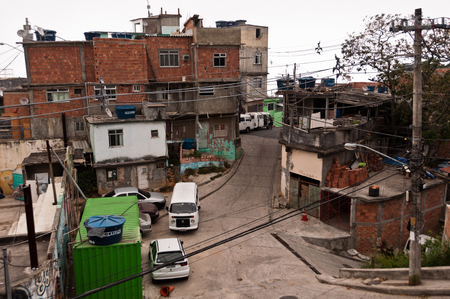 Rio de Janeiro, Brazil - October 18, 2014: Fragile residential constructions of favela Vidigal in Rio de Janeiro. After installing Pacifying Police Units, favela became better and safer place to live in.のeditorial素材