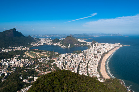 Rio de Janeiro Aerial View Overlooking Ipanema Beach, Rodrigo de Freitas Lagoon and Corcovado Mountainの写真素材