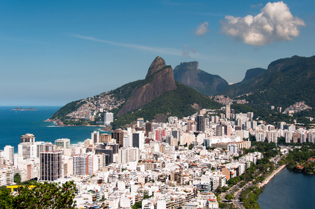 Ipanema and Leblon Buildings, Mountains in the Horizon, Rio de Janeiro, Brazilの写真素材