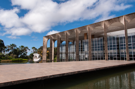 Brasilia, Brazil - June 7, 2015: Itamaraty Palace, the headquarters of the Ministry of External Relations. The building was designed by famous architect Oscar Niemeyer, and inaugurated in 1970.のeditorial素材
