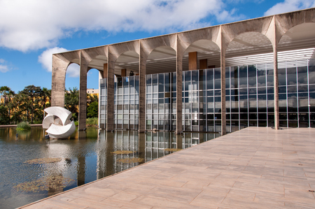 Brasilia, Brazil - June 7, 2015: Itamaraty Palace, the headquarters of the Ministry of External Relations. The building was designed by famous architect Oscar Niemeyer, and inaugurated in 1970.のeditorial素材