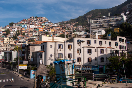 Rio de Janeiro, Brazil - May 30, 2015: Streets of favela Vidigal in Rio de Janeiro, Brazil. After installing Pacifying Police Units, favela became better and safer place to live in.のeditorial素材