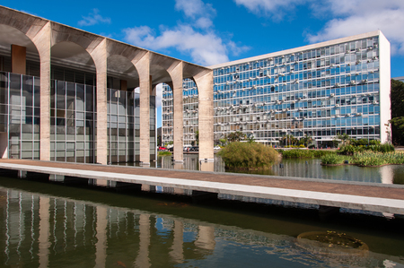 Brasilia, Brazil - June 7, 2015: Itamaraty Palace, the headquarters of the Ministry of External Relations. The building was designed by famous architect Oscar Niemeyer, and inaugurated in 1970.のeditorial素材