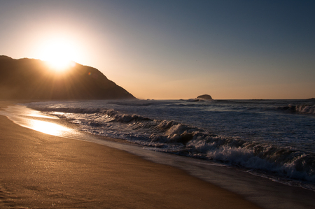 Sunrise in tropical Grumari Beach in Rio de Janeiro, Brazilの写真素材