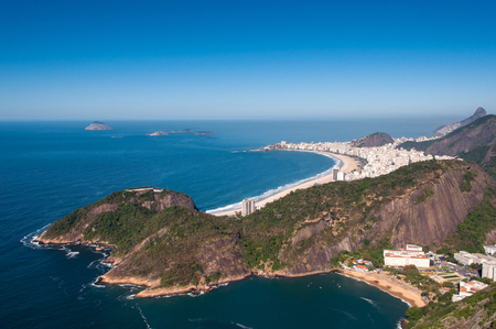View of the South Zone of Rio de Janeiro with Copacabana Beach, Buildings, and Mountainsの写真素材