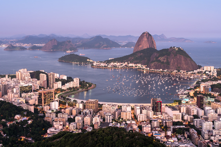 Botafogo Bay and Sugarloaf Mountain in Rio de Janeiro in the Eveningの写真素材