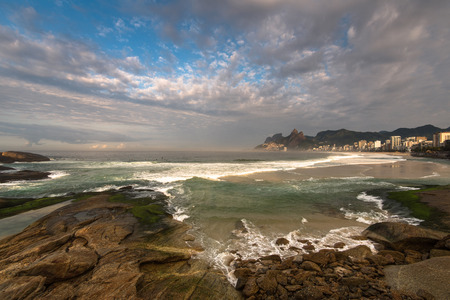 Rocks of Arpoador Beach and Ipanema Beach view in Rio de Janeiro, Brazilの写真素材