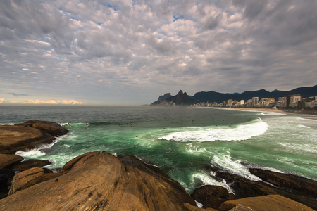 Rocks of Arpoador Beach and Ipanema Beach view in Rio de Janeiro, Brazilの写真素材