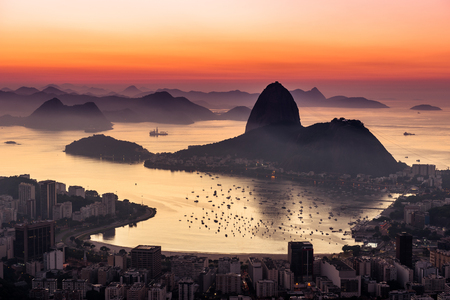 Rio de Janeiro just before Sunrise, view with the Sugarloaf Mountainの写真素材