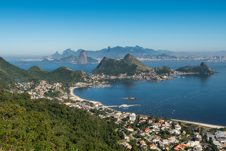 Scenic View of Rio de Janeiro and Niteroi Mountains with Guanabara Bayの写真素材