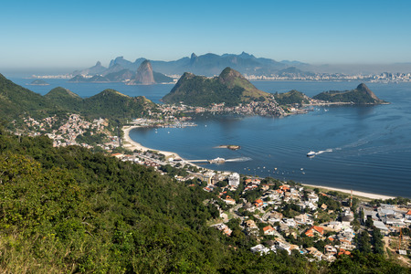 Scenic View of Rio de Janeiro and Niteroi Mountains with Guanabara Bayの写真素材