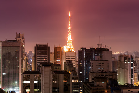 Endless view of Sao Paulo city buildings at nightの写真素材