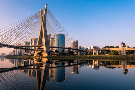 Octavio Frias de Oliveira Bridge in Sao Paulo is the Landmark of the Cityの写真素材
