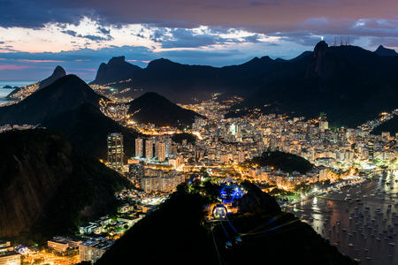 Night view of Rio de Janeiro city from the Sugarloaf Mountainの写真素材