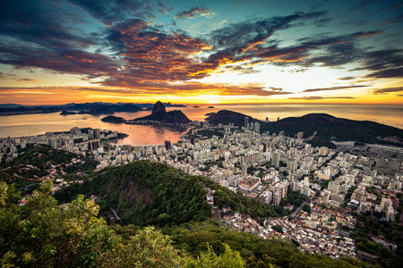 Colorful Rio de Janeiro View by Sunrise with Dramatic Sky and the Sugarloaf Mountainの写真素材