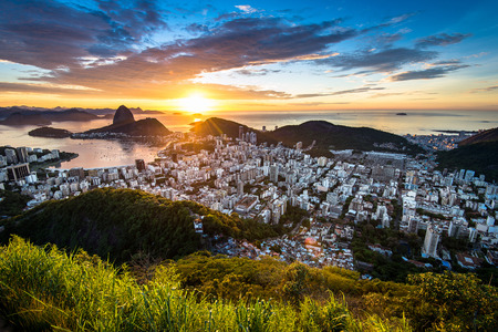 Beautiful colorful sunrise of Rio de Janeiro, as seen from Dona Marta observation pointの写真素材