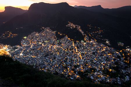 View of Rocinha, the Largest Favela in Rio de Janeiro City, by Evening Lightの写真素材