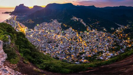 View of Rocinha, the Largest Favela in Rio de Janeiro City, by Evening Lightの写真素材