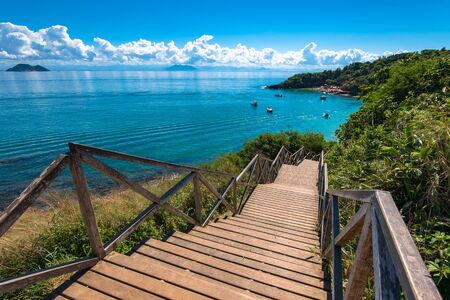 Wooden Stairs Leading to the Azeda Beach in Buzios, Rio de Janeiro State, Brazilの写真素材