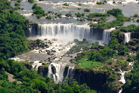 Aerial View of Iguazu Falls, One of the New 7 Wonders of Nature, in Brazil and Argentinaの写真素材