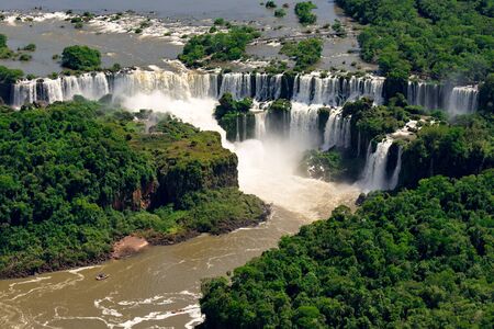 Aerial View of Iguazu Falls, One of the New 7 Wonders of Nature, in Brazil and Argentinaの写真素材