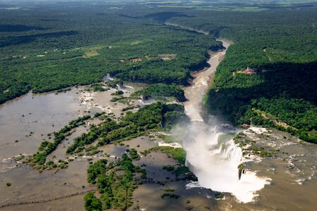 Aerial View of Iguazu Falls, One of the New 7 Wonders of Nature, in Brazil and Argentinaの写真素材