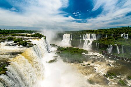Iguazu Falls, One of New Seven Wonders of Nature, in Brazil and Argentina, High Angle Viewの写真素材