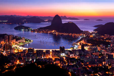 Rio de Janeiro just before Sunrise, City Lights, and Sugarloaf Mountainのeditorial素材