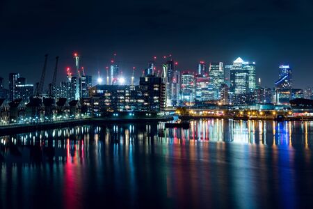 Night View of Part of the Canary Wharf District and Part of the Residential Buildings in the City of...