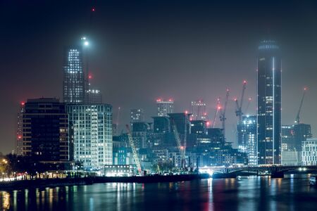 Night View of Buildings and Skyscrapers of West London, UKの写真素材