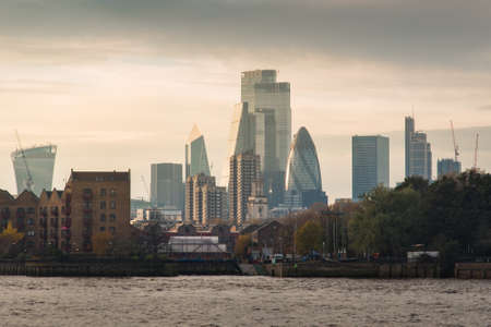 Skyline of the City of London Across Thames River With Famous Buildingsのeditorial素材
